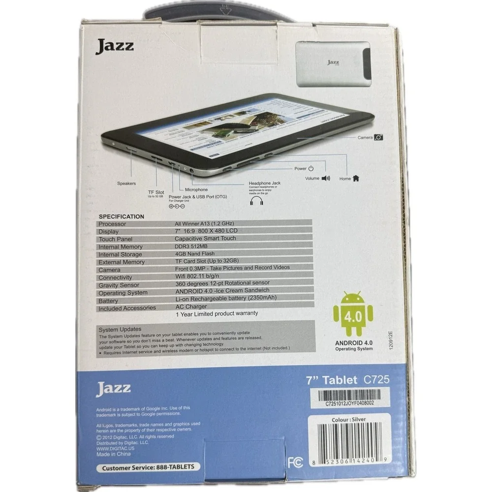 Jazz UltraTab C725 7-Inch Android 4.0 Tablet with 4GB Flash and 512MB RAM
